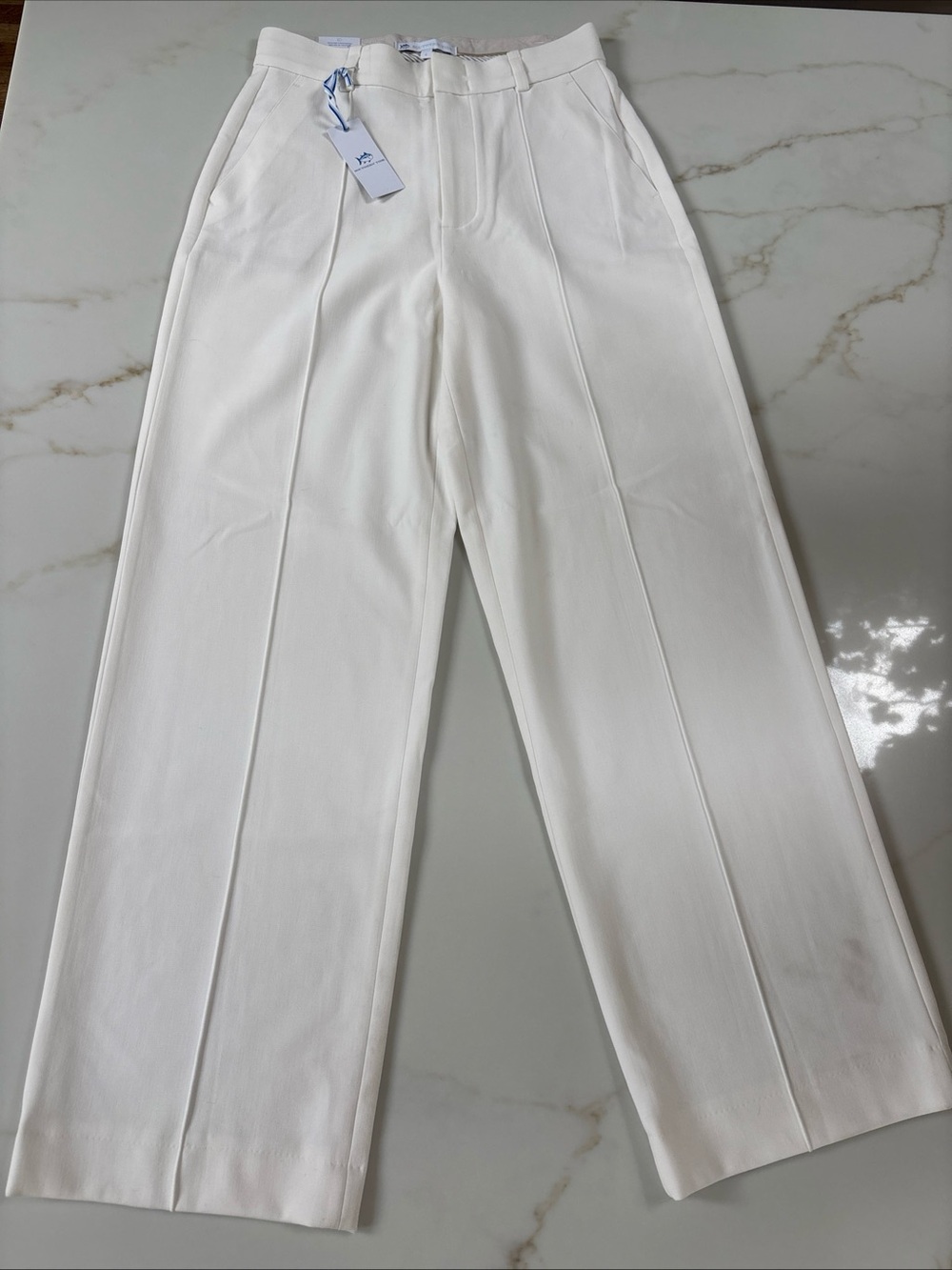NWT southern tide women's White Pleated Wide-Leg Dress Pants size 6, inseam 32”